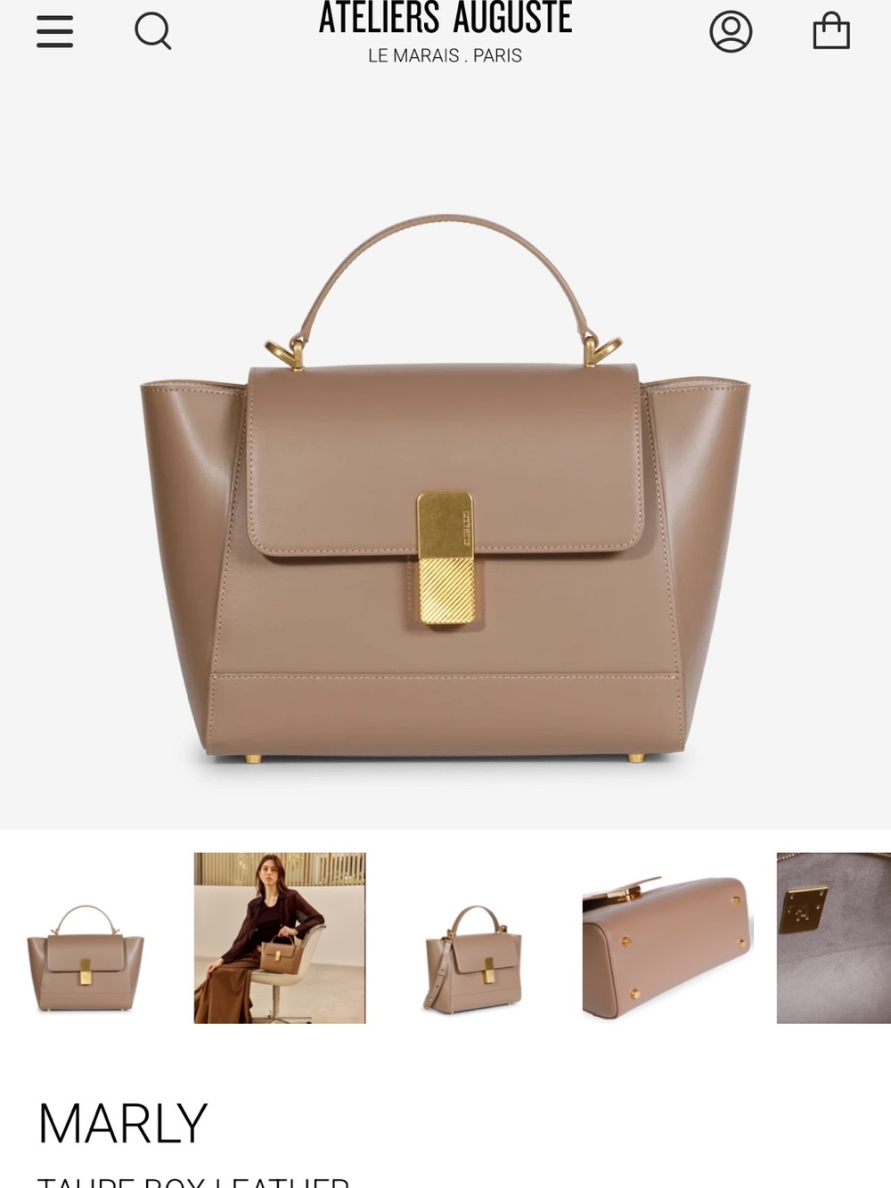 Ateliers Auguste Marly Taupe Box Leather Crossbody Bag